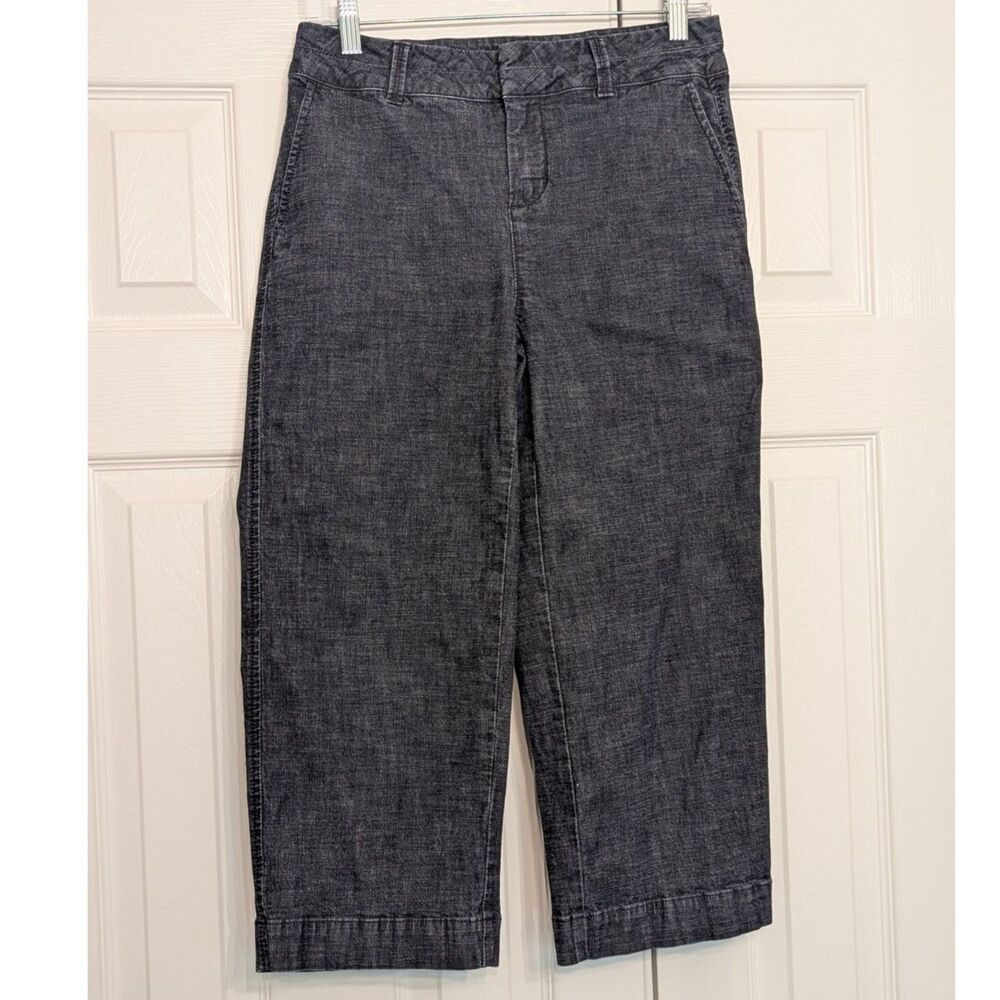 Coldwater Creek Dark Wash Denim Capri Pants Sz 4 Straight Leg Wide Cuff Cropped